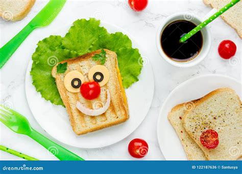Creative Sandwich For Kids Healthy And Funny Breakfast Stock Photo