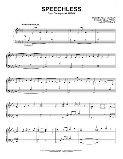 Speechless From Disneys Aladdin Piano Solo Sheet Music