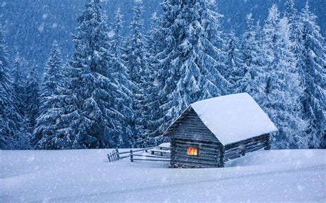 Snowy Forest Cabin Macbook Air Wallpaper Download Allmacwallpaper