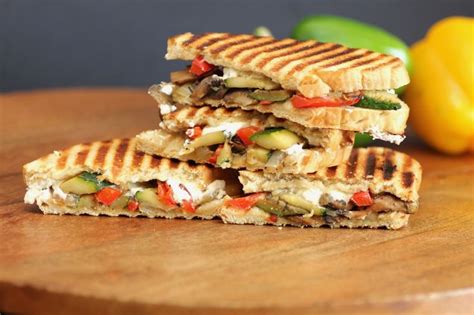 Grilled Pepper Mushroom And Zucchini Panini Via Noshing With The