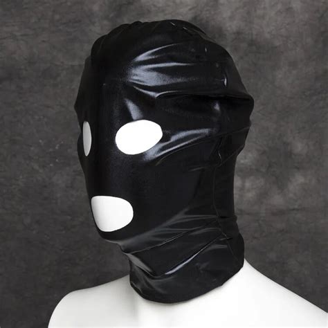Faux Leather Open Mouth And Eyes Sex Mask Spandex Head Bondage