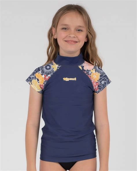 rip curl girls cap sleeve rash vest in navy 0049 free shipping and easy returns city beach