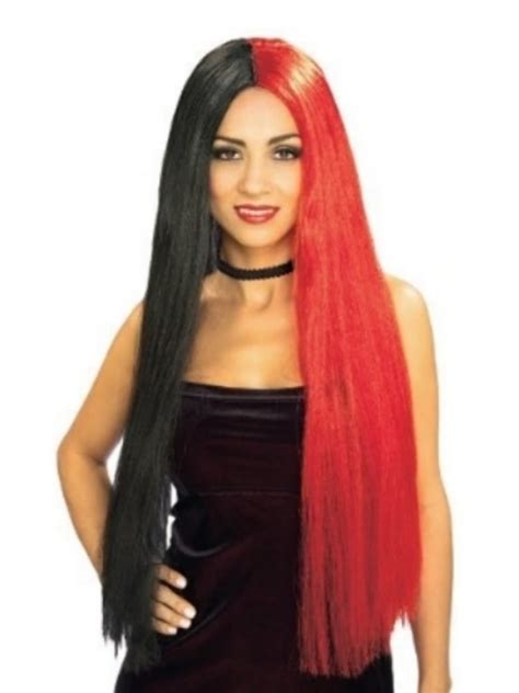 Womens Long Straight Red And Black Gothic Wig
