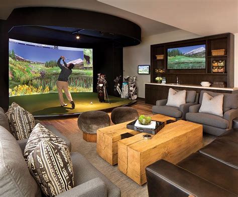 Indoor Golf Man Cave Design In 2021 Home Golf Simulator Golf