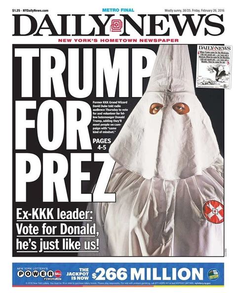 New York Daily News Front Page Hypes Donald Trumps Kkk Connection Huffpost