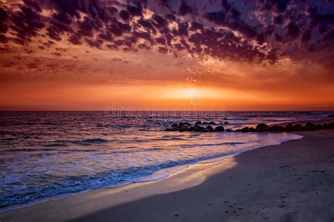 Nature Background Of Amazing Beach Sunset With Endless Horizon And