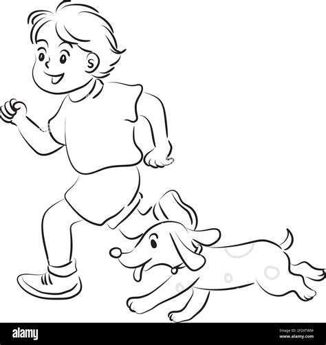 Vector Cartoon Boy Running With Pet Dog Stock Vector Image And Art Alamy