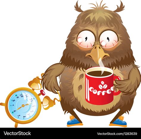 Early Morning Time Funny Owl With Cup Of Coffee Vector Image