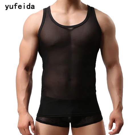 Yufeida Mens Sexy Tank Tops Novelty Exotic Mesh Vest Net Sheer