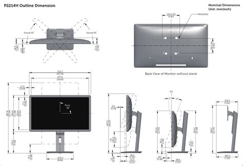 Dell P2214h Monitor Outline Dimensions User Manual Setup Guide En Us