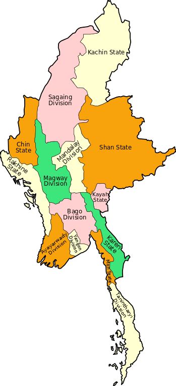 Myanmar States Map Of Myanmar Showing States And Regions Download