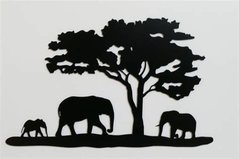 Elephants With Tree 2 Silhouette Metal Wall Art 19