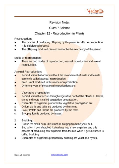 Reproduction In Plants Class 7 Notes Cbse Science Chapter 12 Pdf