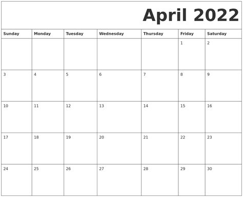 Calendar Of 2022 April Month Calendar Printable