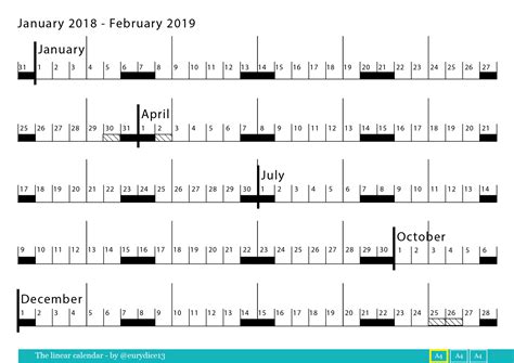 Linear Calendar Jan 2018 Feb 2019 Sophia Exintaris Eurydice13