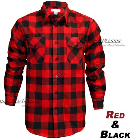 Mens Brawny Buffalo Plaid Flannel Casual Shirt Button Front Long