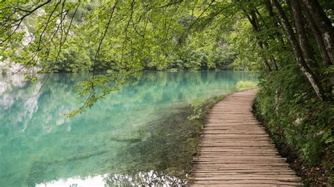 Wooden Path By The Lake At Plitvice Lakes National Park Croatia