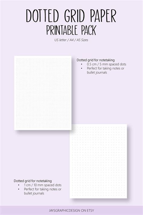 Dotted Grid Paper Student Note Taking Printable Pack A4 A5 Letter