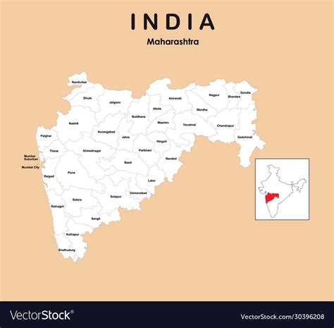 Maharashtra Map With Outline Colour Royalty Free Vector