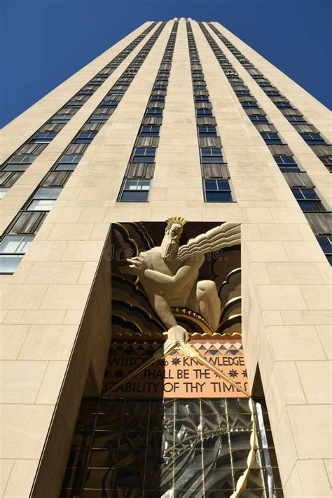 Art Deco Icon Wisdom Over Entrance To Main Building Of Rockefeller