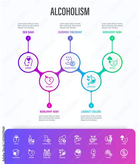 Alcoholism Infographics With Thin Line Icons Strong Drink Withdrawal