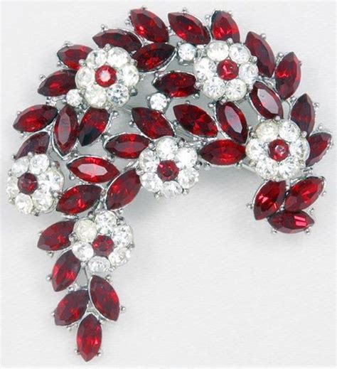 1950 s trifari red rhinestone brooch and earrings wedding inspiration jewelry for bride and