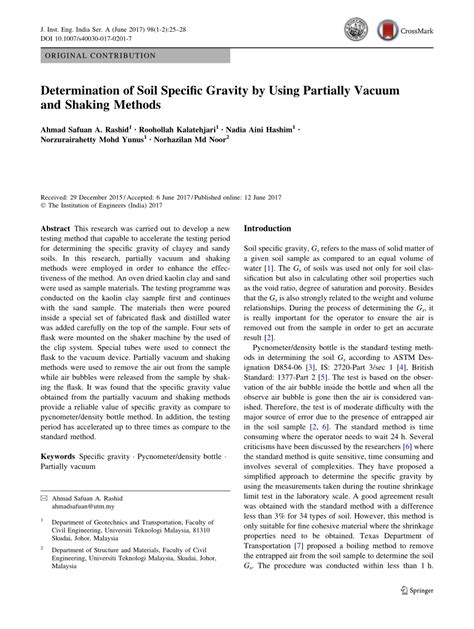 The specific gravity of soil particles lay within the range of 2.65 to 2.85. (PDF) Determination of Soil Specific Gravity by Using ...