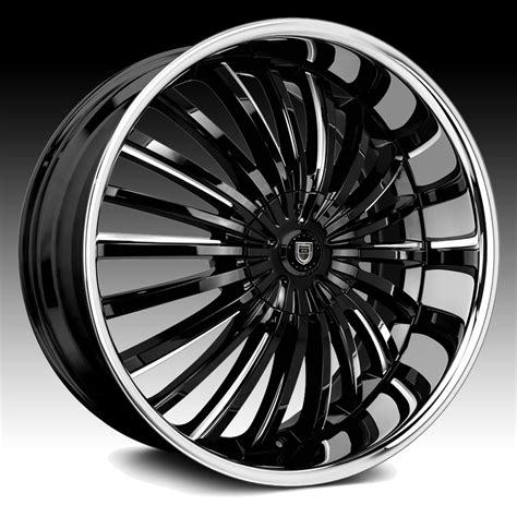 Lexani Royal Gloss Black Milled And Chrome Lip Custom Wheels Rims