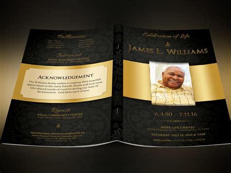 Black Gold Dignity Funeral Program Template By Godserv Designs