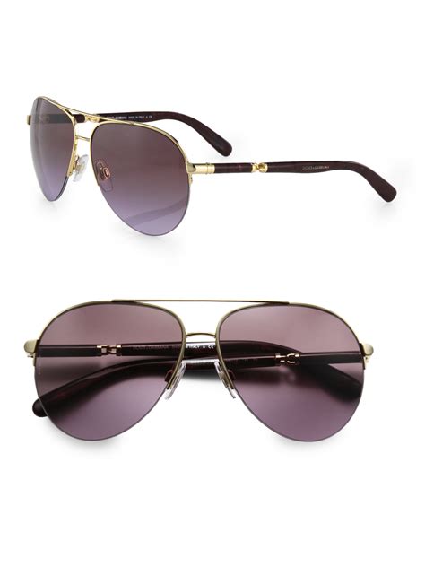 Dolce And Gabbana Semi Rimless Aviator Sunglasses In Gold Metallic Lyst
