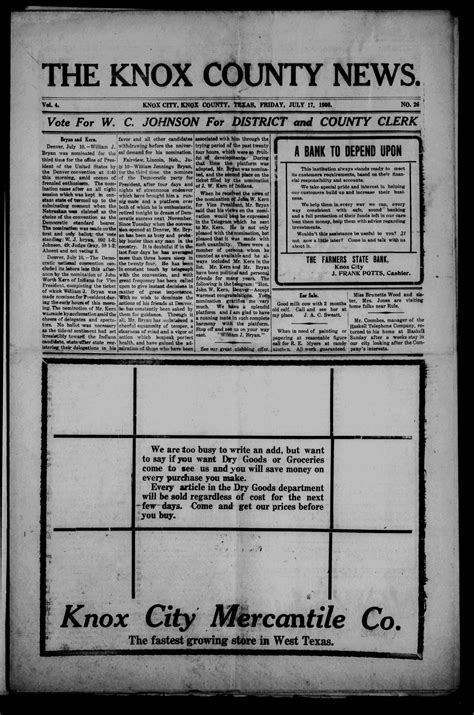 The Knox County News (Knox City, Tex.), Vol. 4, No. 26, Ed. 1 Friday