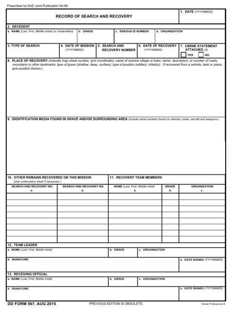 Dd Form 567 Record Of Search And Recovery Dd Forms