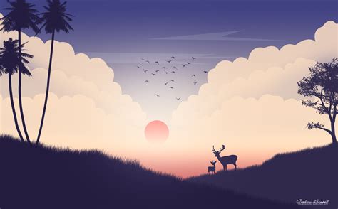 Reindeer Sunset View Minimalism Hd Artist 4k Wallpapers Images