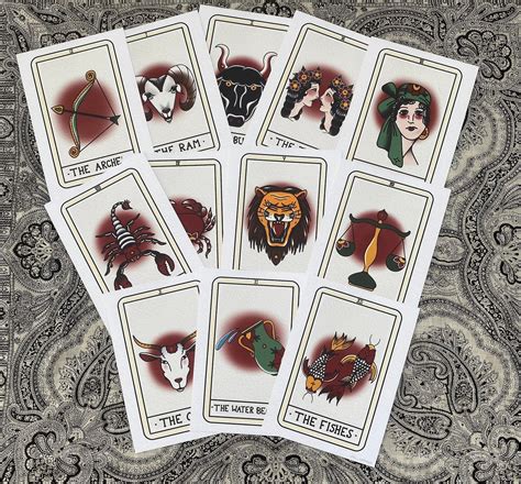 Zodiac Tarot Cards Star Sign Tarot Cards Style Print Etsy