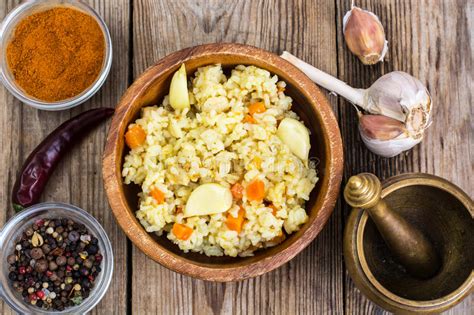 Pilaf Rice Meat Carrots Garlic Stock Image Image Of Isolated