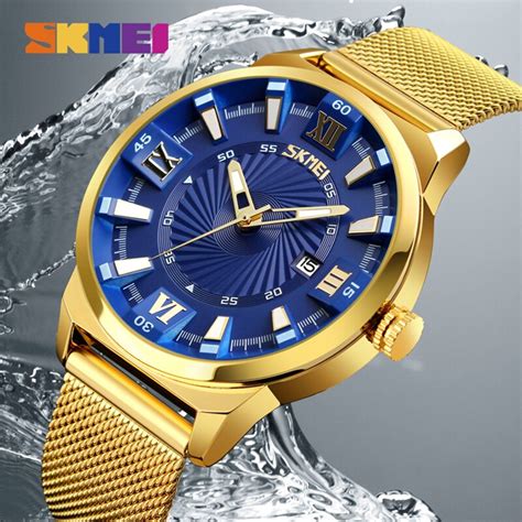 Skmei Luxury Men Quartz Watch Business Gold Steel Watches Male Fashion