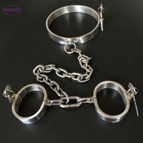 bdsm bondge collar handcuffs 304 stainless steel bondage femdom slave adult games steel quality