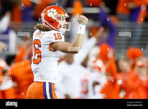 clemson tigers quarterback trevor lawrence 16 celebrates during the ncaa college football