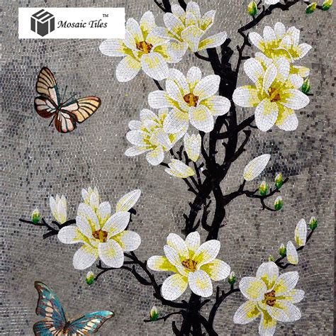 Tst Mosaic Murals Gradient Color Jade Glass Butterfly And Flowers Hand Made Mosaic Picture