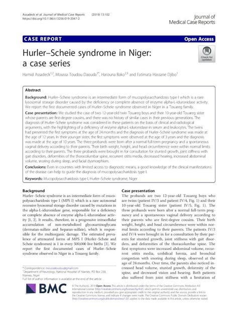 pdf hurler scheie syndrome in niger a case series · background hurler scheie syndrome is an