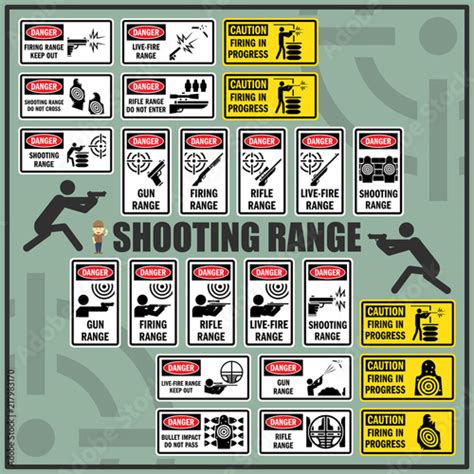 Set Of Shooting Range Safety Signs And Symbols Gun Range Live Fire