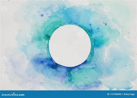 Watercolor Stylized Circle In Blue Colors On A White Textured
