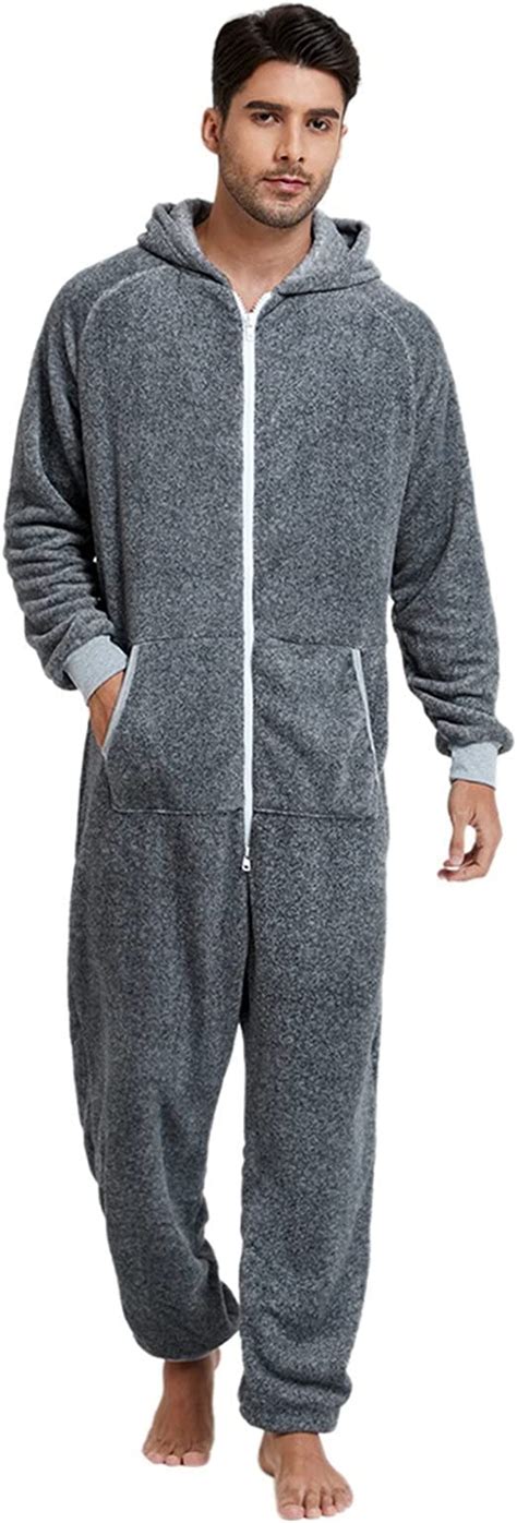 Nachtwäsche Herren Warm Fleece Overall Pyjama Langarm Einteiler Hoodies Schlafanzug Einteiler