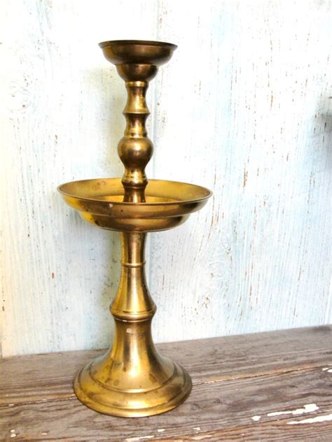 Large Vintage Brass Candlestick Altar Candle By Thevintagetabby
