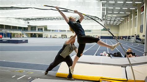 A field event in which an athlete vaults over a high crossbar. Pole vault coach builds powerhouse program at college ...
