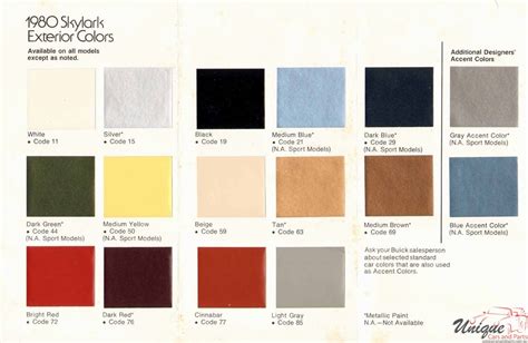 Car And Truck Manuals 1980 Buick Skylark Exterior Paint Color Guide