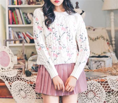 Sweet Flower Embroidered Knitted Sweater On Storenvy