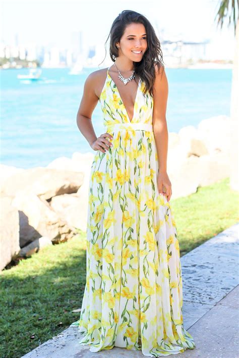 White And Yellow Floral Maxi Dress With Criss Cross Back Maxi Dresses Saved By The Dress