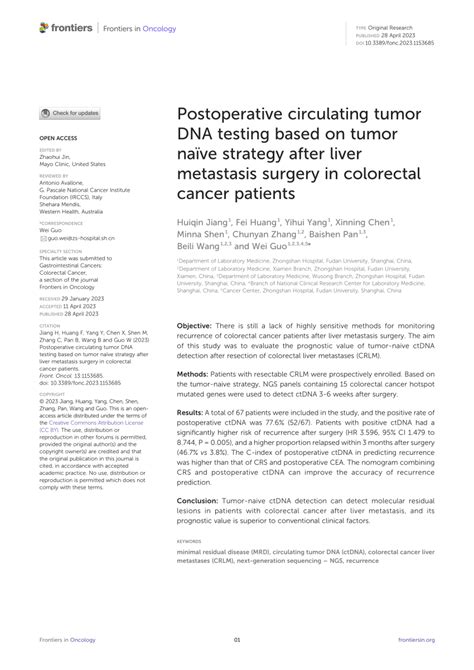 Pdf Postoperative Circulating Tumor Dna Testing Based On Tumor Na Ve