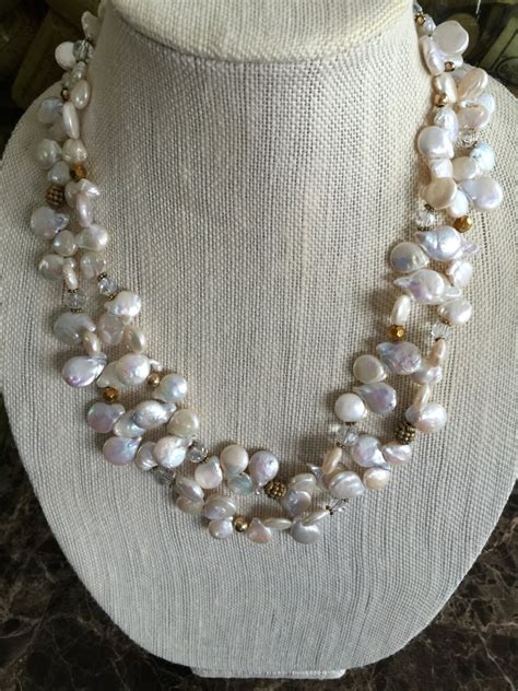 Freshwater Pearl Necklace White Pearl Crystal Necklace Etsy